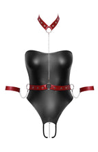 Load image into Gallery viewer, Black crotchless bodysuit with restraints &amp; chain