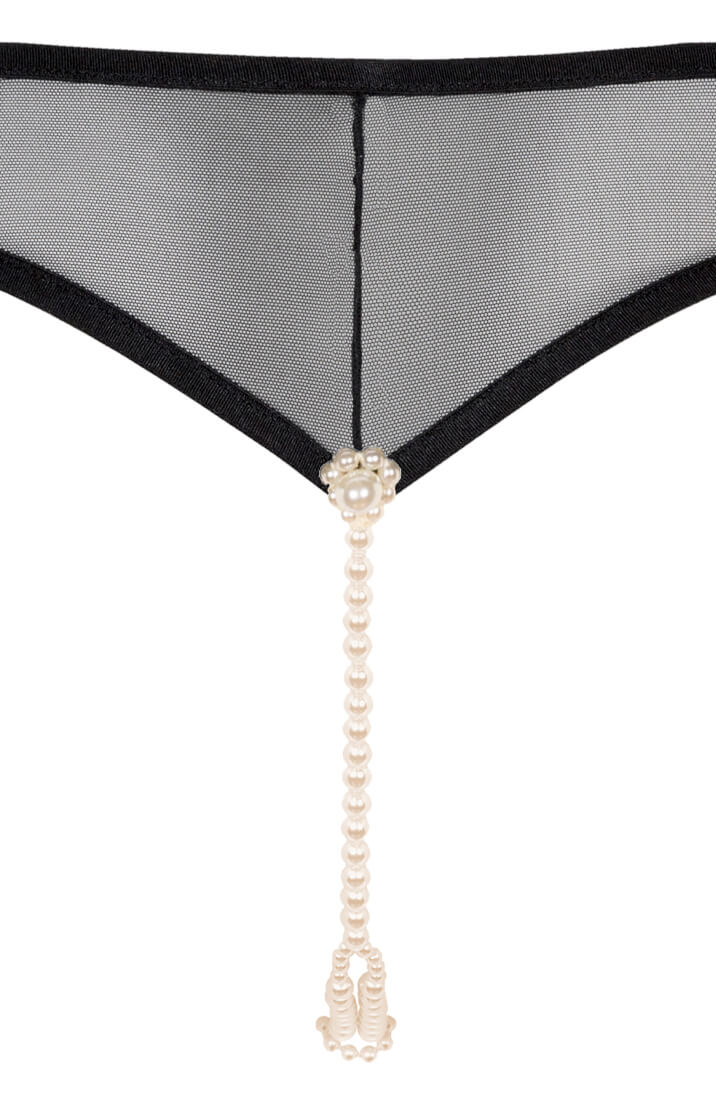 Black High-Waisted Panty with Double Pearl String - close-up back