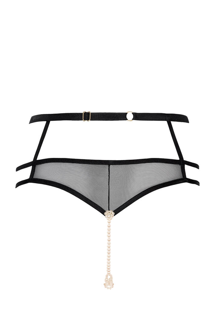 Seductive black lace panty with Manacor pearls for intimate stimulation and luxurious detail
