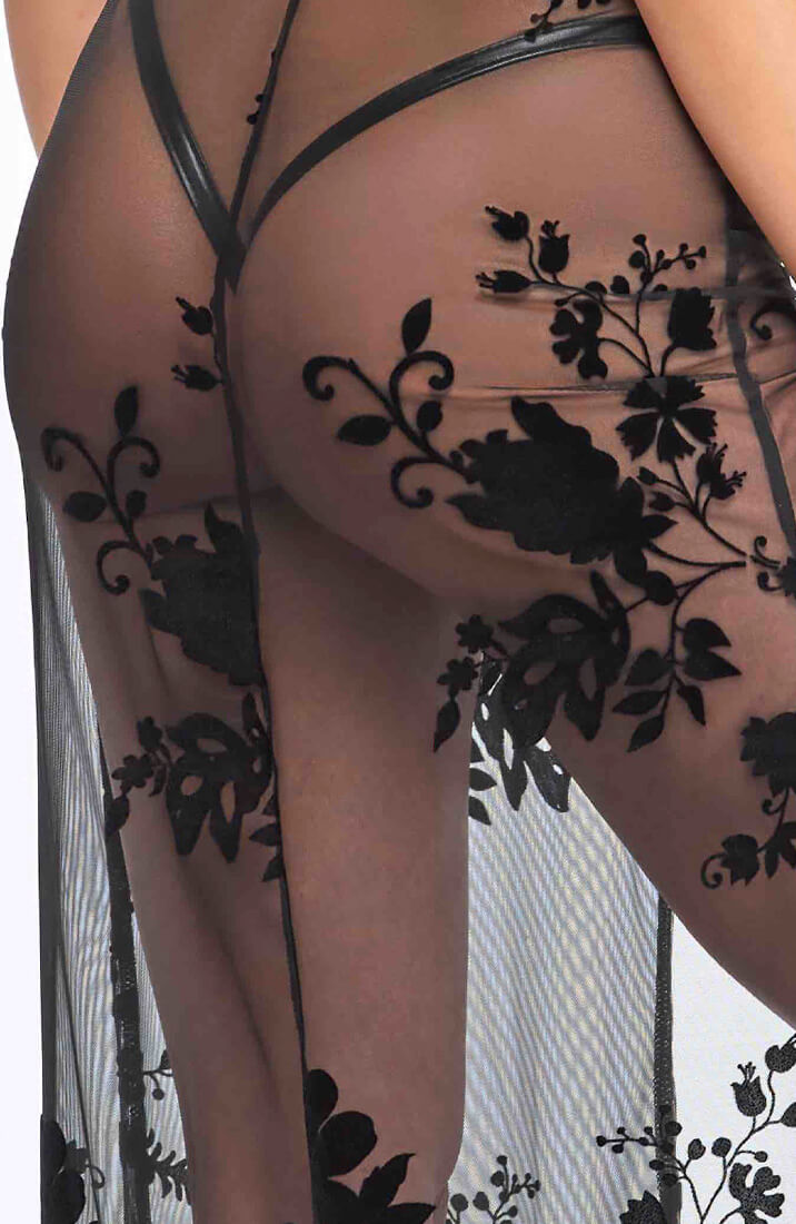 Long sheer black waterfall dress