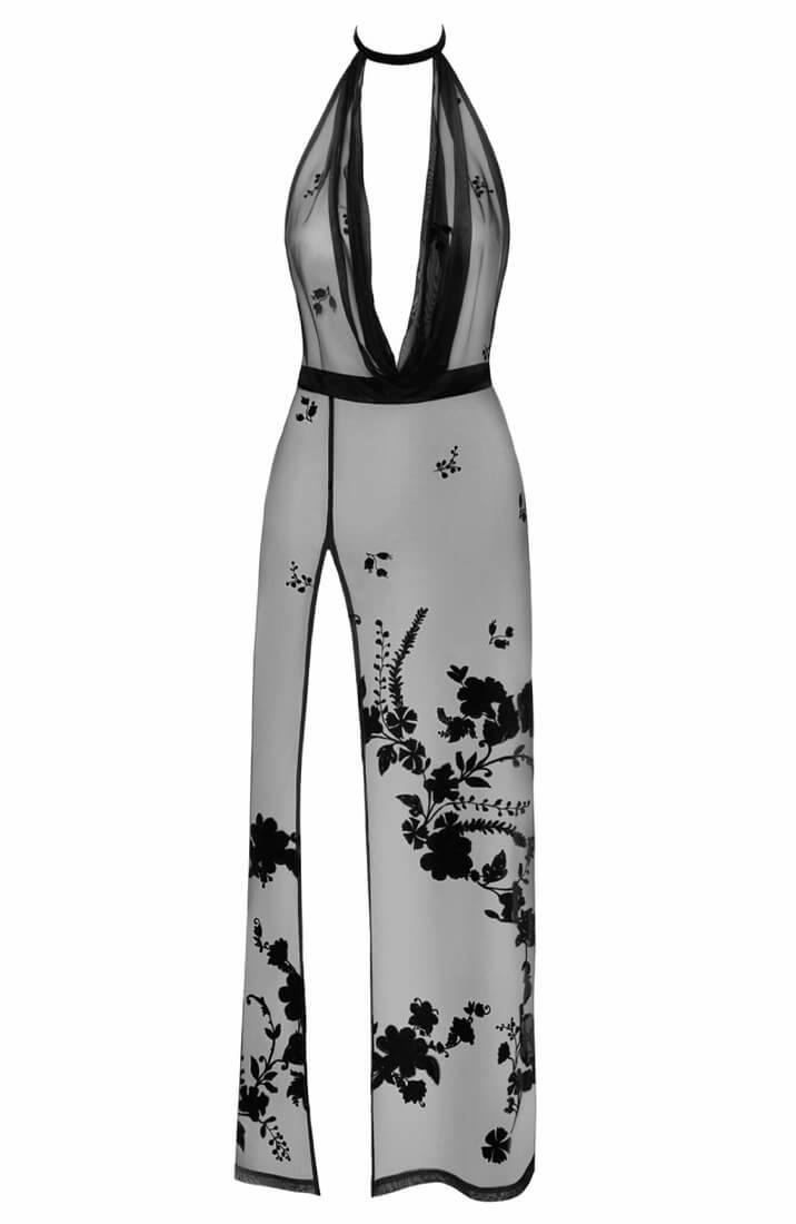Long sheer black waterfall dress