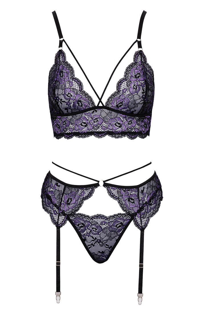 Seductive purple & black lace lingerie set – COAXcopenhagen.com