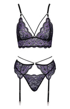 Load image into Gallery viewer, Purple &amp; black lace lingerie set - High On You