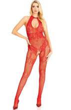 Load image into Gallery viewer, Red bodystocking with rhinestones