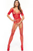 Red crotchless dual net bodystocking