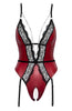 Red crotchless wet look bodysuit - Lavish Existence