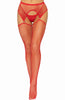 Red industrial net garter belt stockings