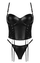 Load image into Gallery viewer, Black wet look lingerie set 