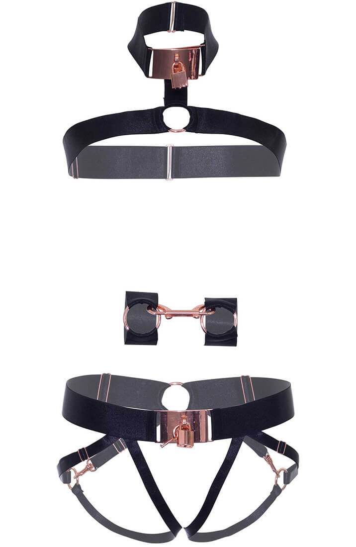 Black harness lingerie with lock