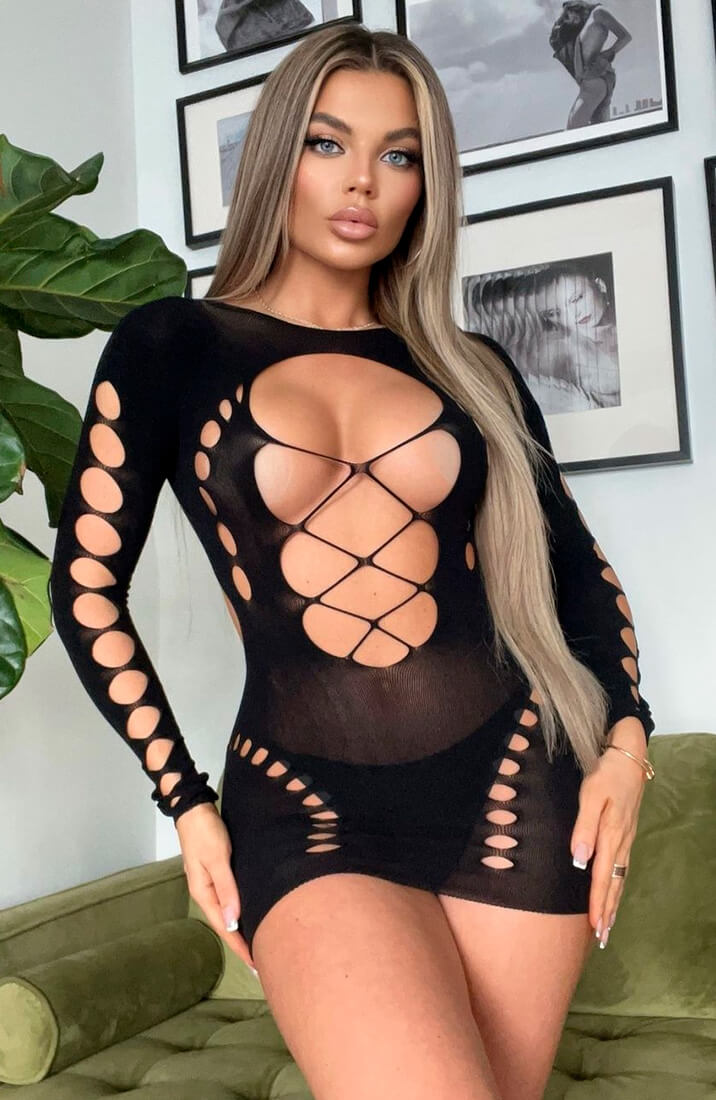 Black cut-out lingerie dress