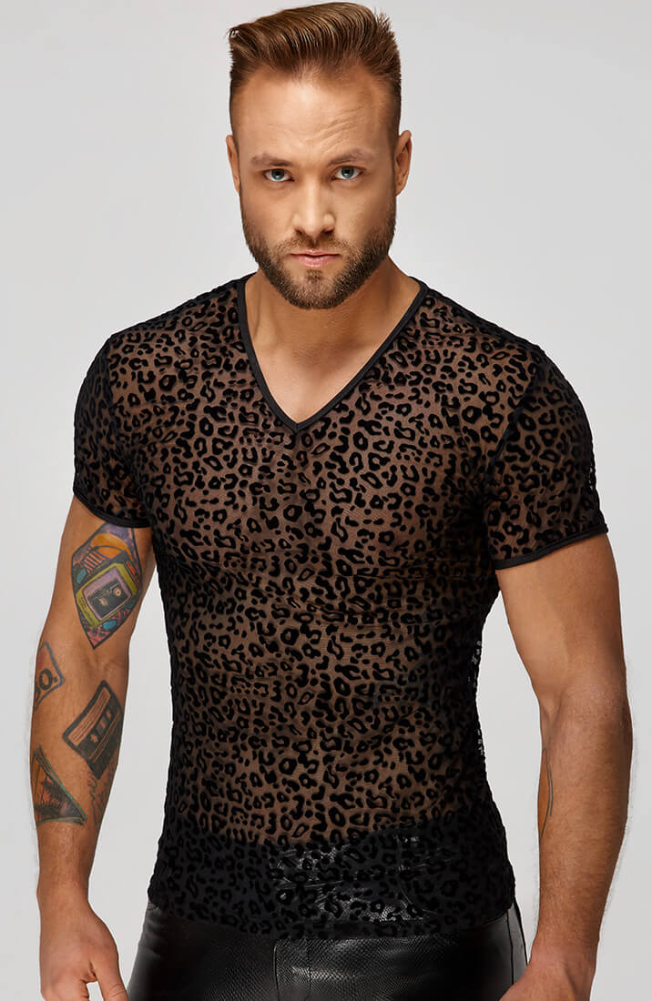 T-shirt with leopard flock embroidery