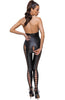 Black wet look catsuit with lace-up legs