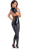 Wet look catsuit with lace-up back