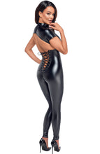 Load image into Gallery viewer, Wet look catsuit with lace-up back