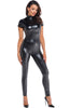 Wet look catsuit with lace-up back