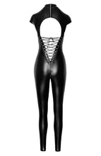Load image into Gallery viewer, Wet look catsuit with lace-up back