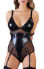 Wet look bodysuit lingerie with restraints