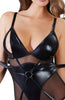 Wet look bodysuit lingerie with restraints