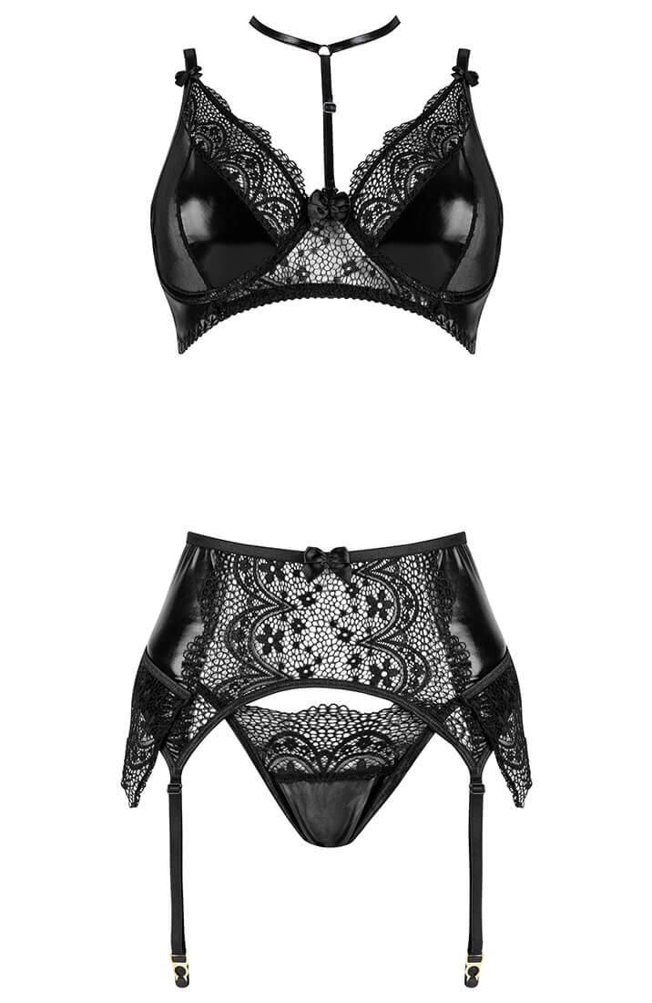 COAX Copenhagen black lingerie set with adjustable garter belt