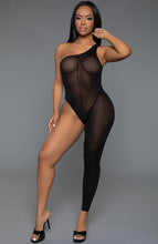 Load image into Gallery viewer, Black asymmetric bodystocking