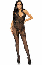 Load image into Gallery viewer, Erotic black bodystocking lingerie with rhinestones