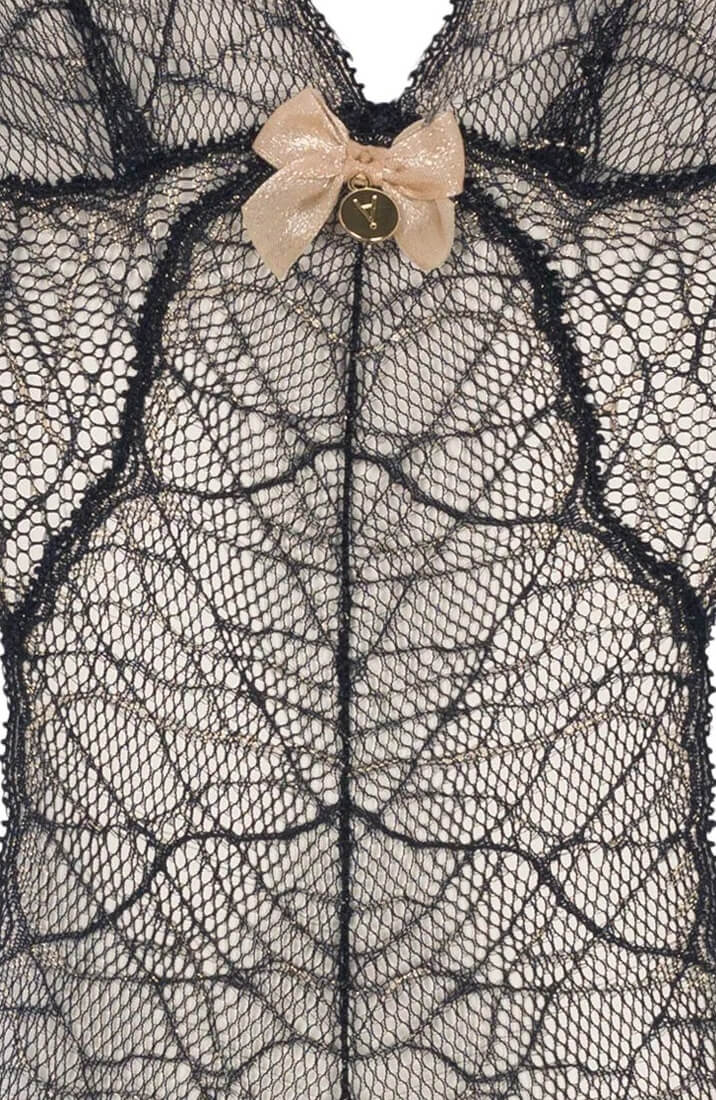 Black Lace Bodysuit With Double Manacor Pearl Strings - Sensual Lingerie Style