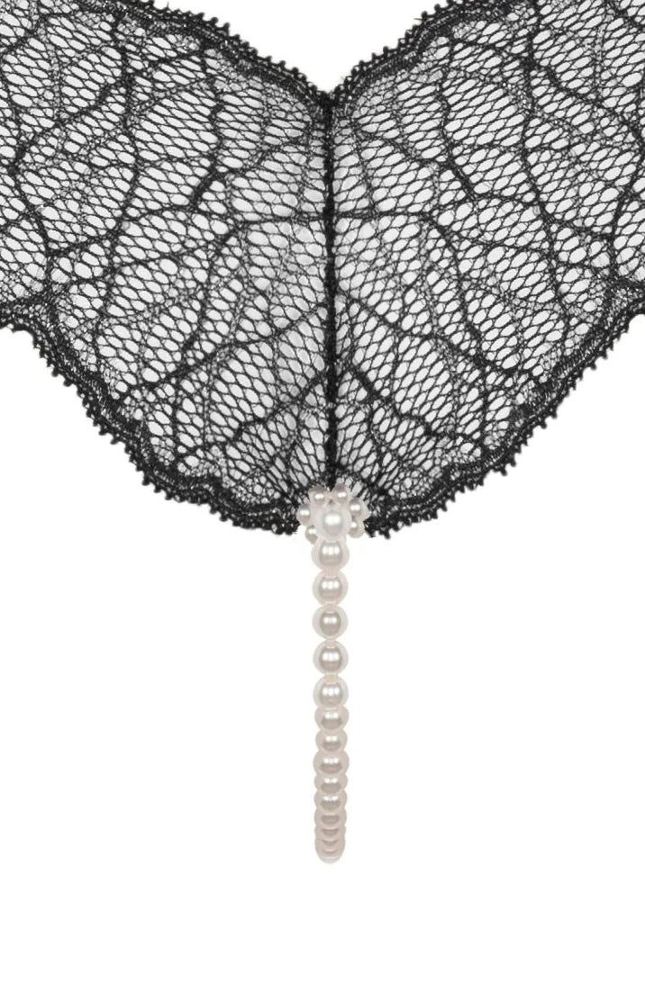 Pearl Detail Lingerie - Black Lace Bodysuit Close Up