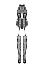 Load image into Gallery viewer, Black crotchless suspender bodystocking