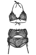 Load image into Gallery viewer, Sexy black eyelash lace lingerie set with rhinestones