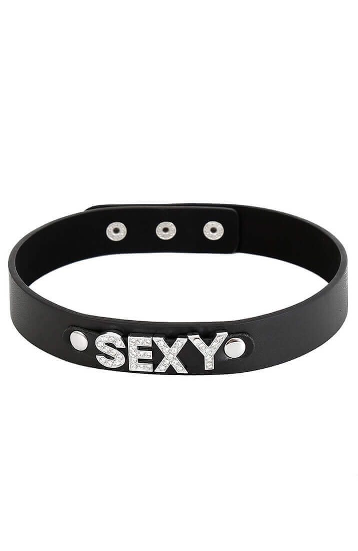 Black faux leather choker collar - SEXY