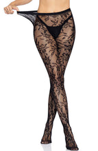 Load image into Gallery viewer, Black fishnet X floral tights