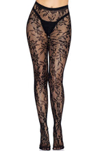 Load image into Gallery viewer, Black fishnet X floral tights