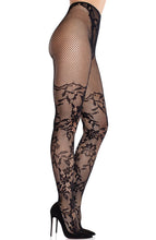 Load image into Gallery viewer, Black floral lace fishnet tights from COAX Copenhagen