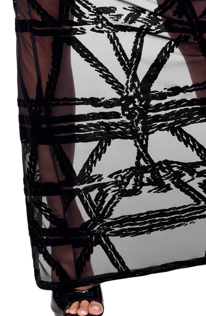 Semi-sheer flocked Shibari mesh dress with sculpted silhouette - The COAX Fetish