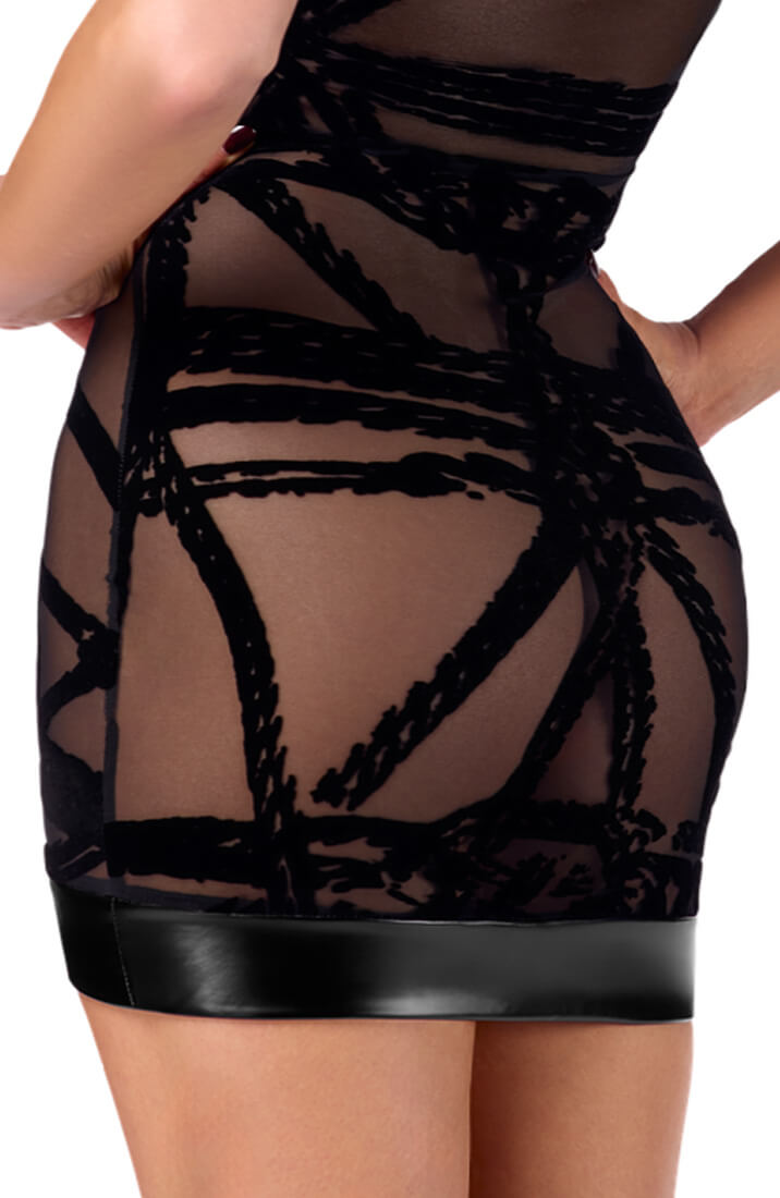Black transparent mesh mini dress showing Shibari-inspired design - COAX Copenhagen