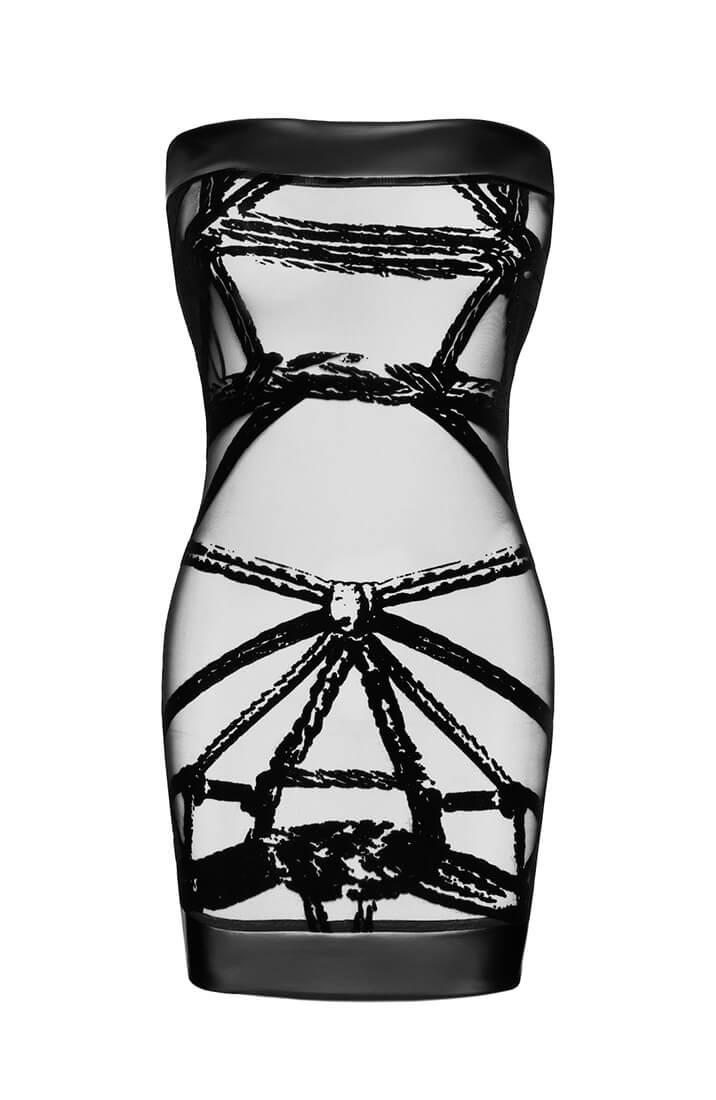 Body-hugging Shibari mesh mini dress with velvet rope pattern - The COAX Fetish