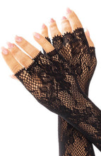 Load image into Gallery viewer, Black floral net fingerless gloves