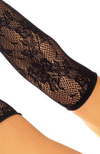 Load image into Gallery viewer, Black floral net fingerless gloves