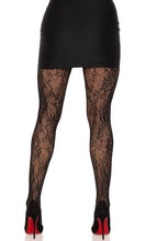 Load image into Gallery viewer, Black garden rose lace tights