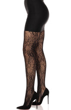 Load image into Gallery viewer, Black garden rose lace tights