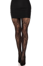 Load image into Gallery viewer, Black garden rose lace tights