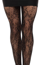 Load image into Gallery viewer, Black garden rose lace tights