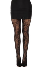 Load image into Gallery viewer, Black garden rose lace tights