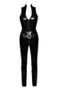 High-shine black vinyl catsuit with a sculpting belt - a bold statement in seduction and style