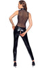 Second-skin fit, liquid-shine finish - black vinyl catsuit with a belt for a sculpted, high-fashion edge