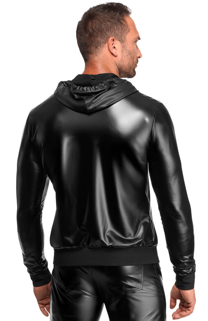 Black Hooded Wet Look Jacket - Night Runner