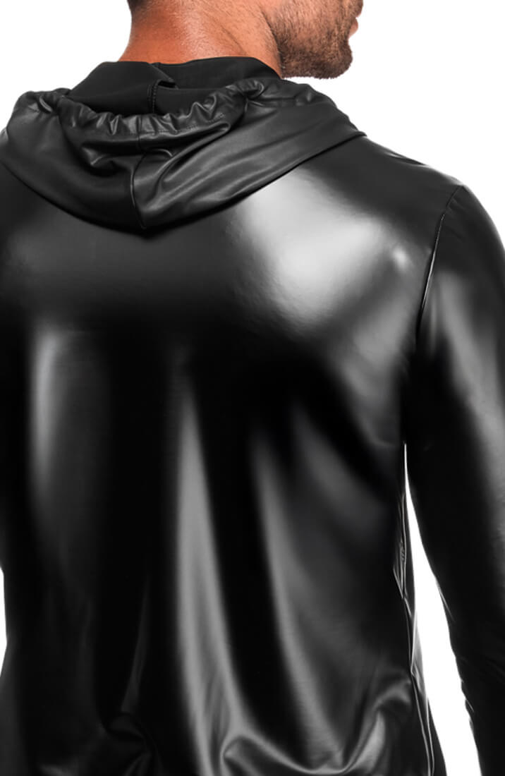 Black Hooded Wet Look Jacket - Night Runner