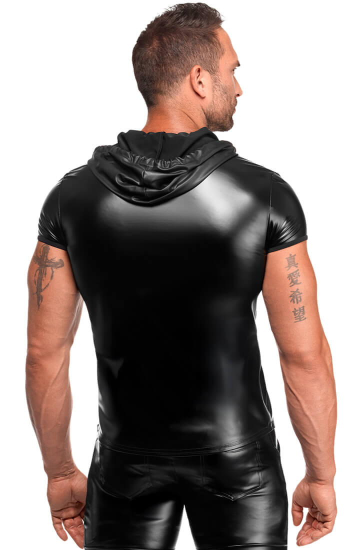 Black Hooded Wet Look T-Shirt - Phantom