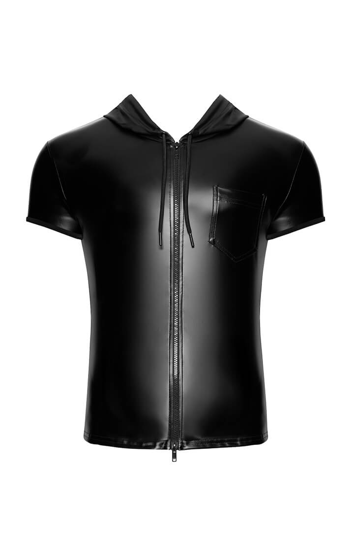 Black Hooded Wet Look T-Shirt - Phantom