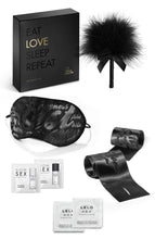 Load image into Gallery viewer, Black intimacy gift box - Eat. Love. Sleep. Repeat